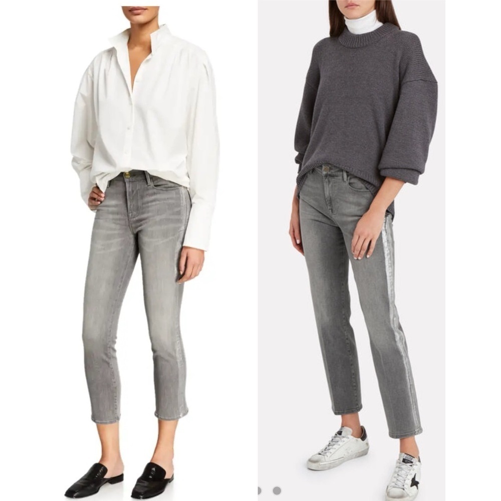 Frame Denim Le High Straight Metallic Silver Foil Tux Jeans Grey Size 25 NEW